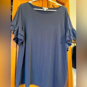 Time and Tru blue flutter sleeve shirt